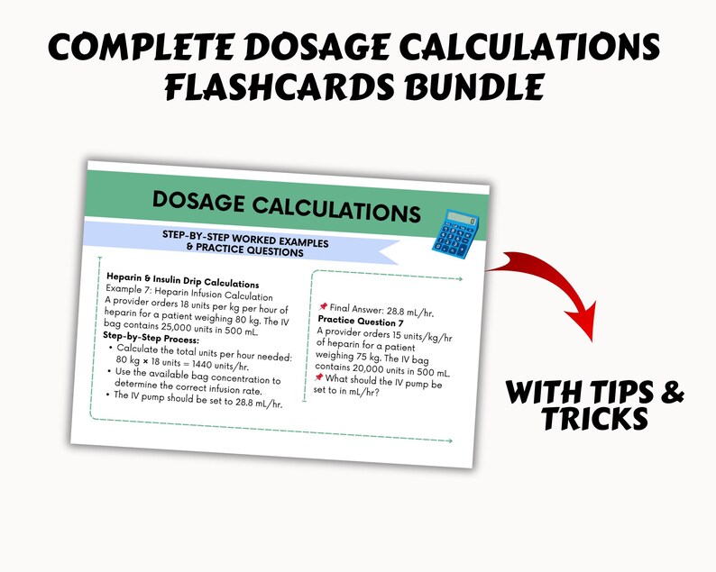 Complete Dosage Calculation Flashcards Bundle, Drug Calculations Study ...