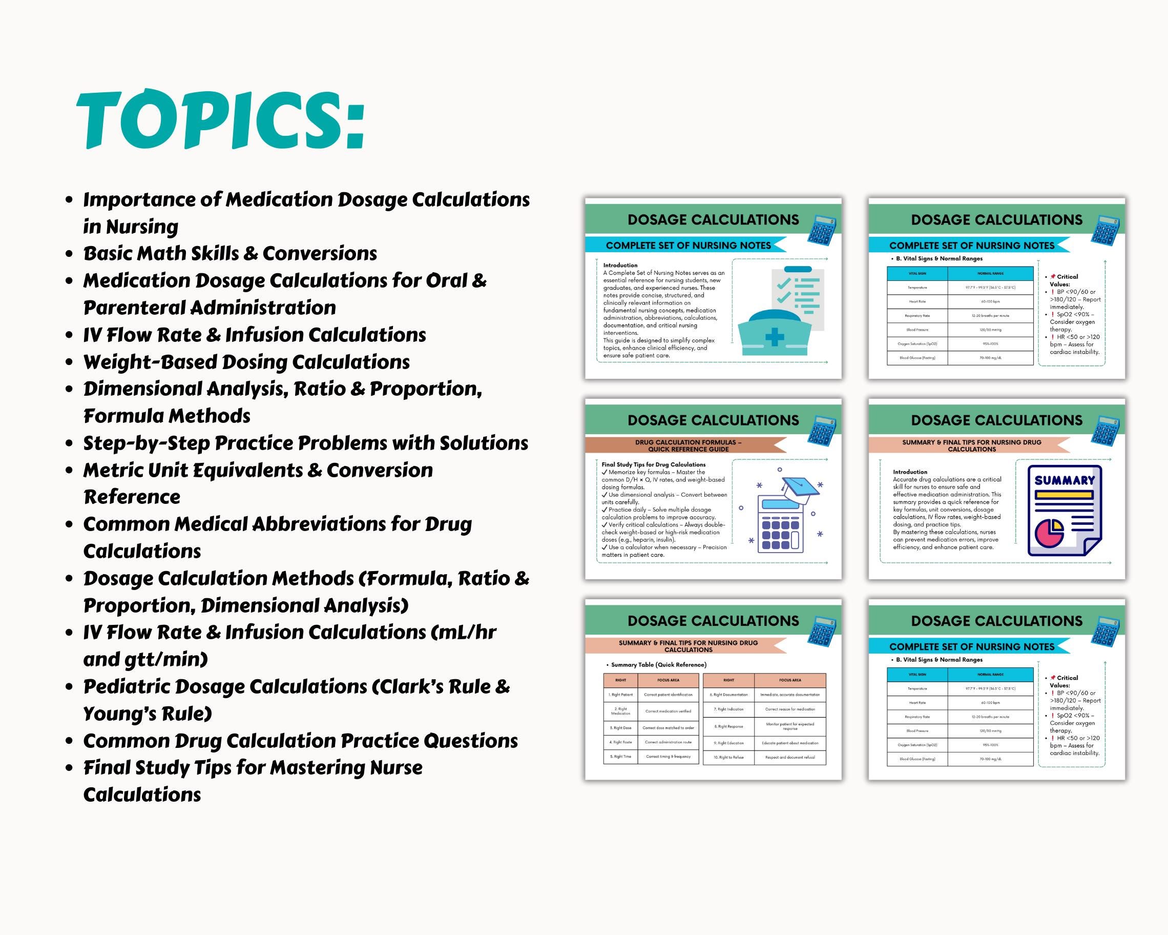 Complete Dosage Calculation Flashcards Bundle, Drug Calculations Study ...