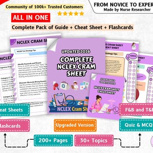 NOUVELLE feuille Nclex Cram, guide d'étude Nclex, notes sur les soins infirmiers Nclex, guide d'étude Nclex PN, école d'infirmières, lien hypertexte 2026