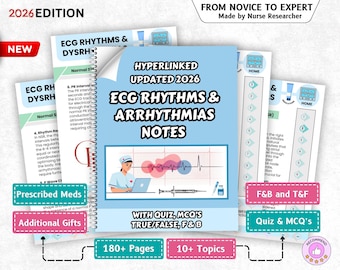 ECG EKG & Dysrhythmias Study Guide Hyperlinked, 180+ Pages with Strips, Quiz, Questions And More! 2026