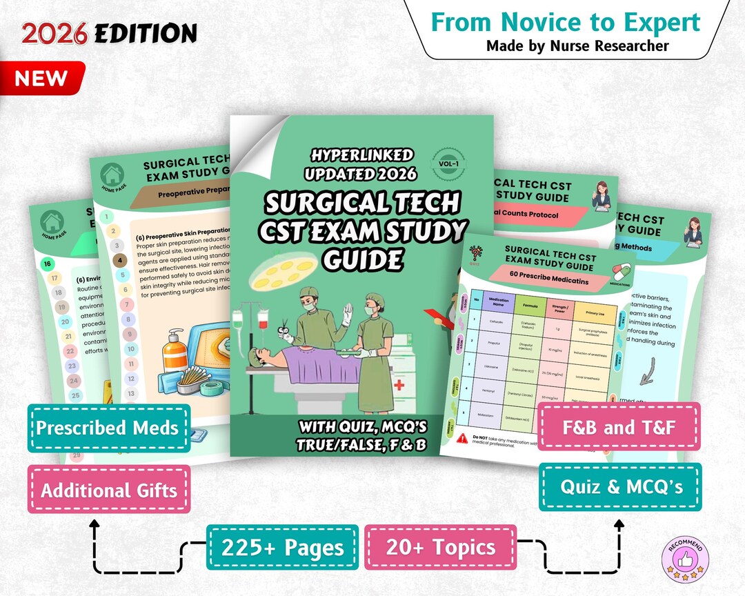 Surgical Tech CST Exam Study Guide 2026, True & False, F/B and Quiz ...