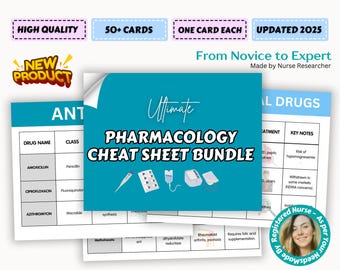 Cheatsheet-bundel farmacologie, spiekbriefje verpleegkunde, 50+ pagina's, alle medicijnen voor het lichaam inbegrepen, perfect voor studenten verpleegkunde - 2025 nieuwste