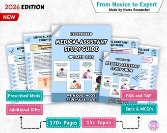 Medical Assistant Study Guide Hyperlinked, 35+ Topics, 170+ Pages, 2026 Updated (Digital Download)