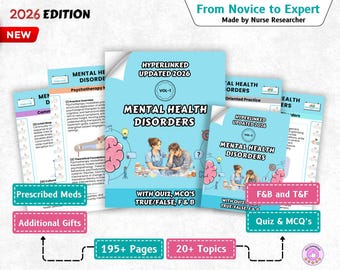 Mental Health Disorders Study Guide 195+ Pages, Psychiatric Nursing, Mental Health Notes, Eating Disorders, Nursing School Notes - 2026
