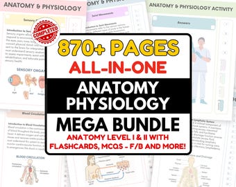 MEGA BUNDLE: Complete Anatomy Physiology Bundle, Quiz, Flashcards V 1 & 2, Anatomy Study Guide, Anatomy Notes, Physiology Notes, Hyperlinked