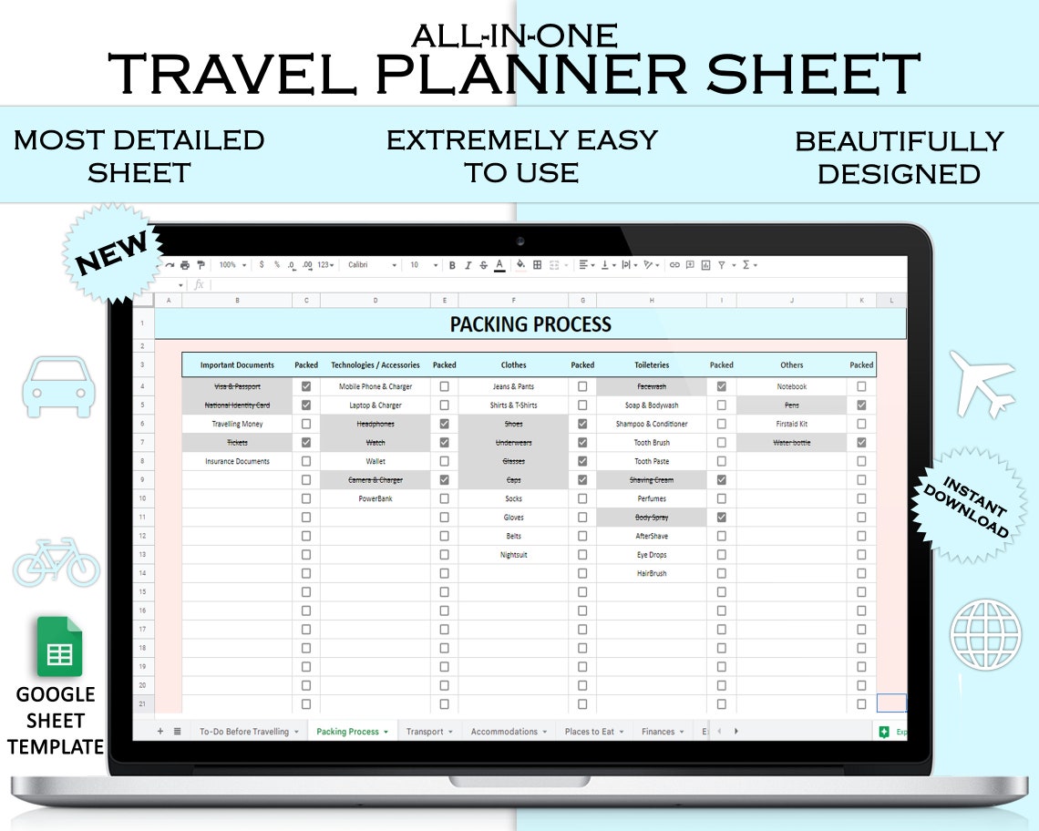 Travel Planner Google Sheets 2023 Digital Travel Planner Etsy