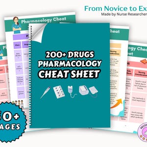Pacote de folhas de dicas de farmacologia, guia de estudo de notas de enfermagem | Mais de 200 classes de medicamentos | Medicamentos cardíacos, psicológicos, imunológicos, endócrinos e MUITO MAIS