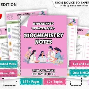 Hiperłącza do notatek z biochemii z quizem i innymi materiałami, notatki do nauki Mcat idealne dla studentów biochemii, NOWE WYDANIE