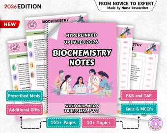 Verlinkte Biochemie-Notizen mit Quiz & Mehr, Mcat Lernnotizen perfekt für Biochemie-Studenten, NEUE AUSGABE