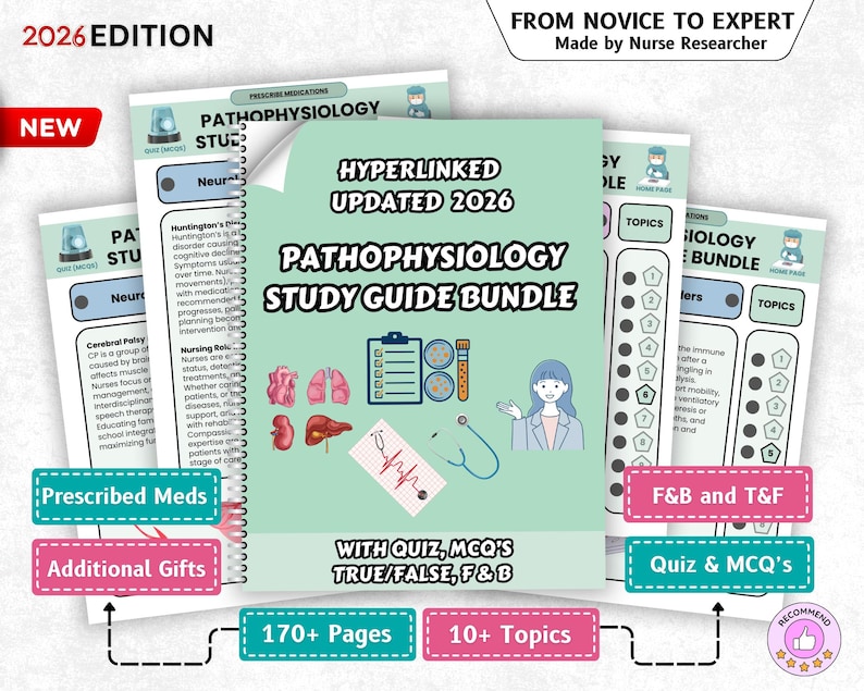 Pathophysiology Study Guide Bundle Hyperlinked, Pathophysiology Nursing, Nurse Notes, Nursing Bundle, Pathophysiology Notes, Nursing School image 1