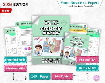 Geriatric Nursing Study Guide: Nursing School Notes, 145+ Pages, 20 Topics, Hyperlinked (Digital Download)