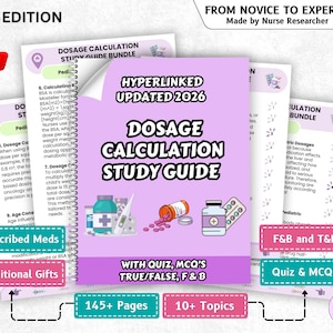 Guía completa de estudio para el cálculo de dosis / Cuaderno de trabajo para el cálculo de medicamentos / Apuntes de enfermería / Fundamentos de enfermería / Estudiante de enfermería