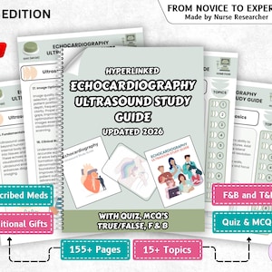 Lernführer für Herz-Ultraschall, Herzultraschall-Notizen & Herzecho-Untersuchung, 15+ Themen, Quiz, 166+ Seiten, Hyperlink PDF 2026 AUSGABE
