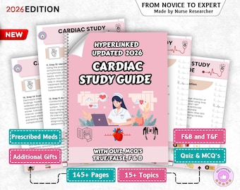 Hyperlinked Cardiac Nursing Notes Study Bundle, 15 Topics, Cardiac Disorders Diseases Study Guide, Cardiovascular System Heart ECG Rhythm
