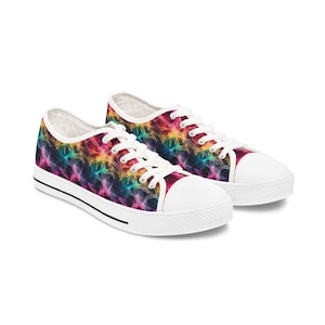 Rainbow Chaos Women&#39;s Sneakers, Colorful Low Top Shoes for Her, Unique Footwear Gift, Stylish Rainbow Sneakers, Cool Athletic Shoes, Trendy