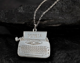 Custom Wednesday Typewriter Necklace - Typewriter Name Necklace -  Sterling Silver Typewriter Necklace