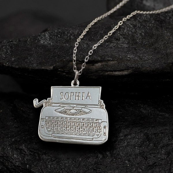 Custom Wednesday Typewriter Necklace - Typewriter Name Necklace -  Sterling Silver Typewriter Necklace