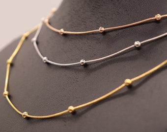 3-lagige Halskette mit Kugelperlen aus Edelstahl | Silber geschichtete mehrreihige Halskette | Geschenk für Sie | Geschenk für Mutter