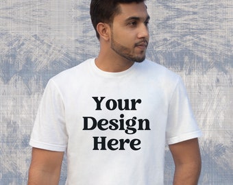 Gildan 64000 White T-shirt Mockup: Male Model (Digital JPG)