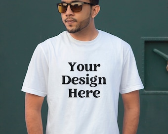 White Gildan 64000 T-shirt Mockup: Male Model Mockup (Digital JPG)
