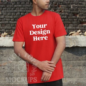 Red Gildan 64000 Mockup Red Tshirt Mock up Model | Male Model Mockup | 64000 Tshirt Mock up | Outdoor Brick Wall Mockup T-shirt