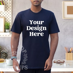Navy Gildan 64000 Mockup navy blue Tshirt Mock up Model | Male Model Mockup | 64000 Tshirt Mock up | Aesthetic Mockup T-shirt