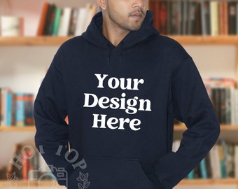 Schwarz Gildan 18500 Mockup Schwarz Hoodie Mockup Model | Männliches Model Mockup | Bücherwurm Aesthetic Mockup Hoodie | Gildan 1850 Mockup