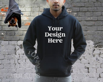 Black Gildan 18500 Hoodie Mockup: Male Model (Digital Download)