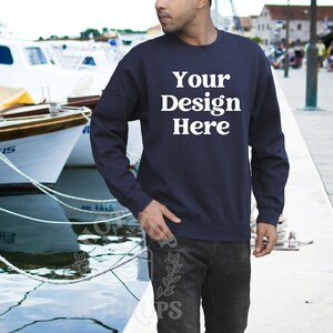 Navy Gildan 18000 Mockup Navy Sweatshirt Mockup Model | Male Model Mockup | Beach Mockup Sweatshirt | Gildan 1800 Mockup