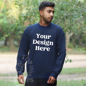 Navy Gildan 18000 Mockup Navy Sweatshirt Mockup Model | Male Model Mockup | Outdoor Mockup Sweatshirt | Gildan 1800 Mockup