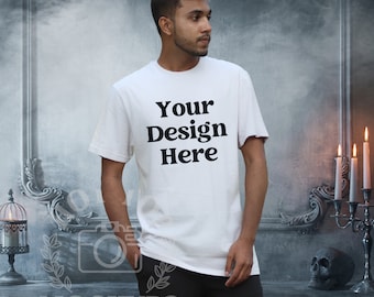 White Bella Canvas 3001 T-shirt Mockup: Halloween Male Model (Digital JPG)