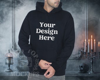 Black Gildan 18500 Hoodie Mockup: Male Model (Digital Download)