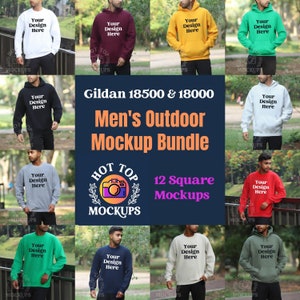 Lot de maquettes de sweat-shirts à capuche Gildan : modèles 18000 et 18500 pour hommes (téléchargement numérique)