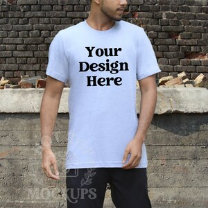 Ash Bella Canvas 3001 Mockup Ash Grey Tshirt Mockup Model | Male Model Mockup | Outdoor Brick Wall Mockup T-shirt Mock Up