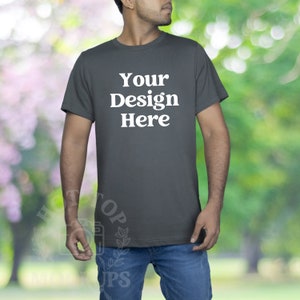 Asphalt Bella Canvas 3001 Mockup Asphalt Grey Tshirt Mockup Model | Male Model Mockup | Brick Wall Outdoor Mockup T-shirt Mock Up