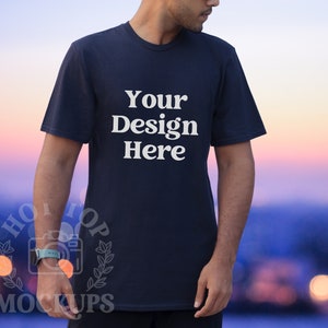 Navy Gildan 64000 Mockup Navy Blue Tshirt Mock up Model | Male Model Mockup | 64000 Tshirt Mock up | Outdoor Minimalist Mockup T-shirt