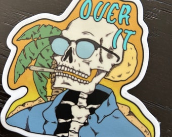 OVER IT Skeleton in Sunglasses Sticker and Laptop Decal