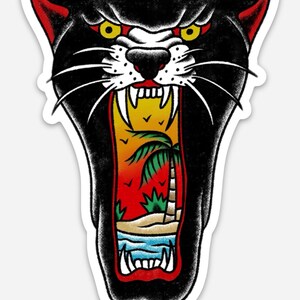 Island Cat Vinyl Sticker - inspired by Traditional Tattoo Art