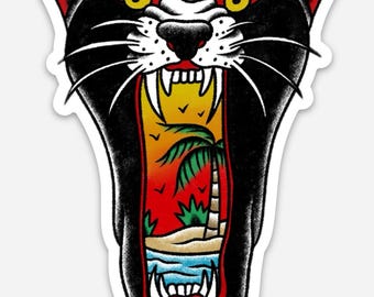 Island Cat Vinyl Sticker - inspired by Traditional Tattoo Art