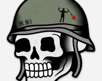 SKELETON in HELMET Vinyl Sticker / Laptop Decal