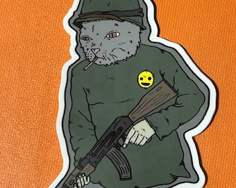 PEOW PEOW!!! Cat with Rifle Sticker / Laptop Decal