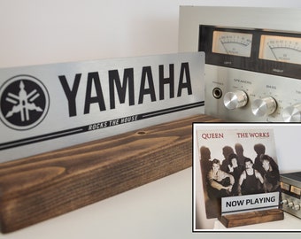 Yamaha Logo Vinyl Record Display, LP Record Sleeve Holder, Music Lover Album Holder, Audiophile LP Sleeve Stand, Wood Record Sleeve Holder