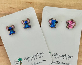 Blue Alien Stud Earrings: Hand-Painted Ohana Jewelry