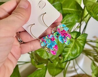 Tropical Monstera Leaf Acrylic Earrings: Summer Statement Jewelry