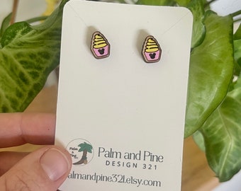 Dole Whip Handmade Wood Stud Earrings