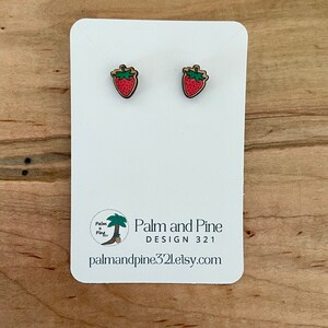 Strawberry Wood Stud Earrings, Fruit Stud Earrings,