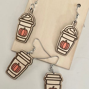 coffee dangle earrings, coffee earrings, fall earrings, autumn earrings, Halloween earrings, fun gift idea, Fall inspired earrings