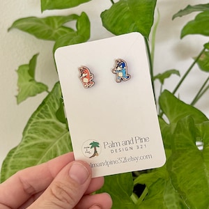 Blue Heerler inspired Earrings, Cartoon dog parent inspired Earrings, Cartoon dog Earrings, blue and orange dog Stud Earrings