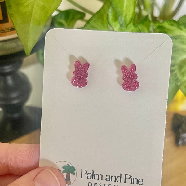 Glitter Easter Bunny Stud Earrings, Glitter Bunny Earrings, Glitter Acrylic Stud Earrings, Easter Basket Gifts, Gifts for Kids