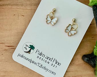Gold Butterfly Charm Earrings: Dainty Enamel Jewelry